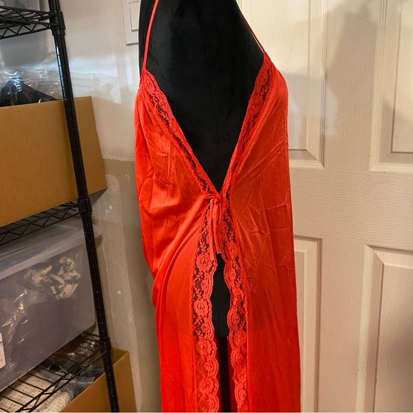 Vintage Maxi Nighty lace Gown Red Light scoop neck open sides S-M size pajamas - Picture 6 of 11
